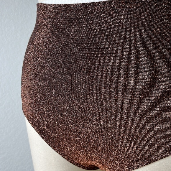 Form and Fold D+ Swimsuit The Rise Bikini High Bottom Metallic Clay Brown - Picture 2 of 7